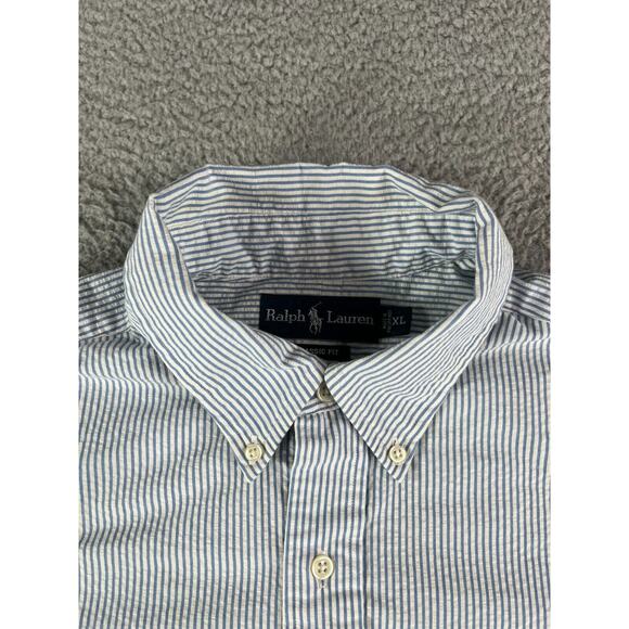 Polo Ralph Lauren Shirt Mens XL Button Down Blue Stripped Short Sleeve Classic - Picture 5 of 11